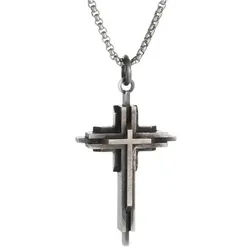 KARMA Kette mit Anhänger Halskette mit Kreuz Vintage Silber Herren 60 cm (Geschenk für Ihn, Herrenhalskette mit Anhänger), Herrenschmuck Kreuzkette Männer silberfarben