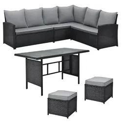 Svita Sitzgruppe Monroe Schwarz , Kunststoff , 4-teilig , rechteckig , Loungemöbel, Loungemöbel-Sets