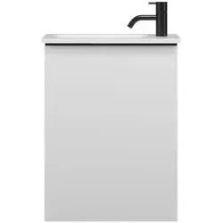 burgbad Fiumo Mineralguss-Waschtisch inklusive Waschtischunterschrank, Breite 470mm, SGGU047LF3956G0200, Farbe: Weiß matt / Weiß matt, Griff schwarz matt G0200