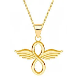 Goldene Hufeisen Kette mit Anhänger Unendlichkeit mit Flügel Halskette in Gold - ewige Liebe und Freiheit, 925 Sterling Silber (hypoallergen) goldfarben