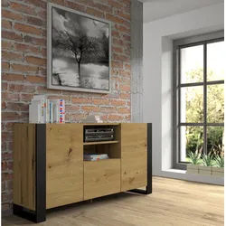 Raumhirsch Furniture Kommode Sideboard, Lowboard, Wohnmöbel mit Schubladen und Türen (Maße: 158 x 40 x 84 (H) cm, Offene Fächer), Stabile Konstruktion, Industrial Stil schwarz 158 cm x 84 cm x 40 cm