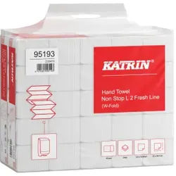 Katrin Falthandtuch Non Stop L 135, weiß, 20,3 x 32 cm, 2-lagig, Praktisches Fresh Line Falthandtuch in reinem Weiß für hygienische Anwendungen, 1 Karton = 25 Packungen à 135 Blatt
