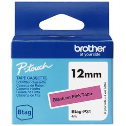 Brother Schriftband BTAG-P31 Schwarz auf Pink 12 mm x 4 m Tintenpatrone schwarz