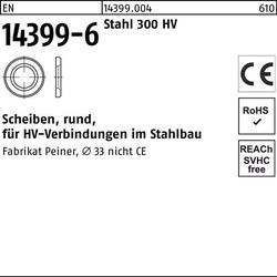 Scheibe EN 14399-6 rund 22 (23x39x 4) Stahl 300 HV 1 Stück PEINER