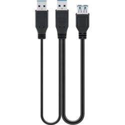 Goobay USB 3.0 Dual Power SuperSpeed Kabel, Schwarz - USB 3.0-Stecker (Typ A) + USB 3.0-Stecker (Typ A) > USB 3.0-Buchse (Typ A)