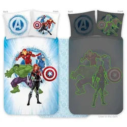 MARVEL Bettwäsche Avengers leuchtendes Kinderbettwäsche-Set 100x135cm, 40x60cm, 100% Baumwolle