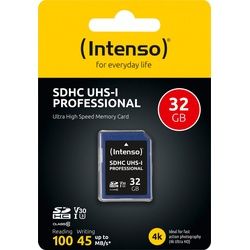 Intenso SDHC-Card 32GB, Professional, Class 10, U1, UHS-I (R) 100MB/s, (W) 45MB/s, Retail-Blister