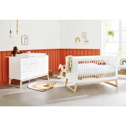 Pinolino Babyzimmer , Weiß, Eschefarben , Holz, Holzwerkstoff , Esche , massiv , 6 Schubladen , zum Juniorbett umbaubar, höhenverstellbar, Sprossen mit Normabstand, Aufbauanleitung im Karton, Lattenrost inklusive, Schlupfsprossen , Babymöbel & Kindermöbel, Babyzimmer, Babyzimmer-Serien