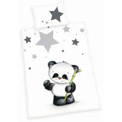 Herding Babybettwäsche , Weiß , Textil , Panda , 100x135 cm , Oeko-Tex® Standard 100 , pflegeleicht, hautfreundlich, angenehm wärmend, schadstoffgeprüft , Schlafen, Babybettausstattung, Babybettwäsche