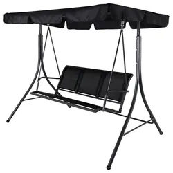 Gardenson Hollywoodschaukel , Schwarz , Metall, Textil , 204x163x130 cm , wetterfest , Gartenmöbel, Gartenliegen, Schaukelliegen