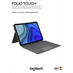 Logitech Tastatur Folio Touch, Smart Connector, grafit für Apple iPad Pro 11", Gen.1/2/3/4, Trackpad, DE, Retail