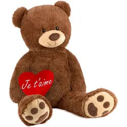 BRUBAKER Kuscheltier XXL Teddybär 100 cm mit Je t'aime Herz (1-St), großer Teddy Bär, Stofftier Plüschtier braun