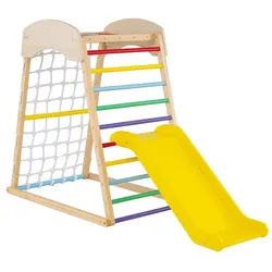 KOMFOTTEU Klettergerüst 6 in 1 Kletterspielset, mit Kletterleiter & Rutsche & Kletternetz & Kletterstangen bunt