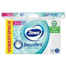 Zewa Bewährt Lufterfrischer Toilettenpapier, 3-lagig, Klopapier mit Strohanteil neutralisiert unangenehme Gerüche, 1 Packung = 24 Rollen à 150 Blatt