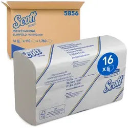 SCOTT® SLIMFOLD Handtücher, 29,5 x 19 cm, Slimfold-Falzung, 1-lagig, 1 Karton = 16 x 110 Tücher, weiß