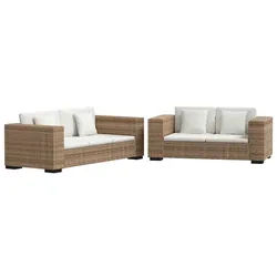 vidaXL Sofa Sofa-Set 2-Sitzer und 3-Sitzer Echtes Rattan braun