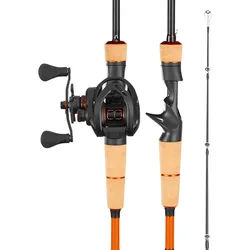 VEVOR Angelrute und Angelrolle (Baitcasting) im Set, 2 m Rute aus Kohlefaser (IM7), Bassangelruten-Set mit 6+1 Kugellagern & Übersetzung 7,0:1 & Korkgriff, linkshändiges Angelset