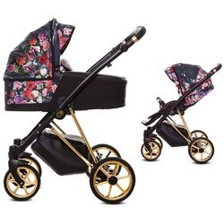 TPFLiving Kombi-Kinderwagen 2in1 Musse Dark Rose, Baby Buggy Babywanne Windeltasche Moskitonetz, Regenschutz Kinderwagen 2 in 1 inkl. Zubehör, Gestell Gold goldfarben