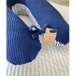 Loolay Stillkissen Attmungsaktive WAFFELPIQUE + GLATT Baumwolle XXL Stillkissen 170 cm, 1A Qualitat Europäische Stoffe unf Kleinserien-Nähen, LOOLAY® Stillkissen + Bezug, WEICH Schwangerschaftskissen Seitenschläferkissen Dunkelblau, Weiß blau