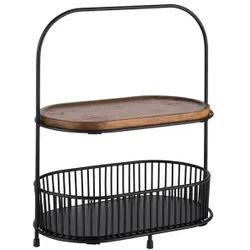 APS "ALL ROUNDER" Etagere 2-stufig, 5-teilig, Elegante und praktische Holz-Etagere zum Servieren, mit Antirutschfüßchen, 1 Set= 1 Etagere, 2 Körbe, 2 Servierbretter