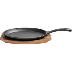 Homeware Profession. Bratpfanne , Naturfarben, Schwarz , Holz, Metall , Akazie , vollmassiv , 0.05 l , oval , 17.5x2x37.5 cm , Lfgb , backofengeeignet , Kochgeschirr, Pfannen, Bratpfannen