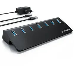 Primewire 7 Port aktiver Verteiler mit Netzteil, USB 3.2 Gen.2 Hub, 10 Gbit/s USB-Adapter, Für PC, Notebook, Laptop, Ultrabook, Tablet, MacBook schwarz
