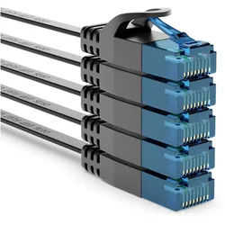 deleyCON 5x 1m CAT6 Flaches Netzwerkkabel 1,5mm Flachbandkabel U-UTP RJ45 LAN-Kabel