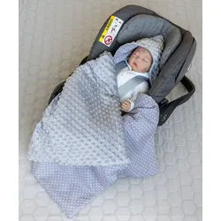 Loolay Babytrage Einschlagdecke für Kinder Autositz und Babyschale Babytrage 90 x 90 cm (MINKY/ Baumwolle Kuscheldecke Kinderwagendecke Babydecke, Neugeborene Babyausstattung PREMIUM Geschenk), LOOLAY® - 100% Europäische Stoffe und Kleinserien-Nähen! grau