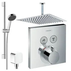Hansgrohe und Jowi Duscharmatur ShowerSelect Thermostat, Unterputz Duschsystem mit Deckenanschluss (Unterputz-Duschsystem, Deckenanschluss) Thermostat, Deckenanschluss silberfarben 30 cm