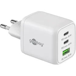 Goobay USB-CTM PD Multiport-Schnellladegerät Nano (65 W) weiß - 2x USB-CTM-Anschlüsse (Power Delivery) und 1x USB-A-Anschluss (Quick Charge 3.0) - weiß