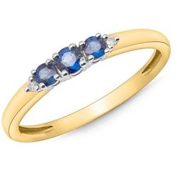 585er Gold-Ring 3 Saphire 0,377 ct. 2 Diamanten