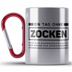 Trendation Thermotasse Gamer Spruch Edelstahl Tasse Controller Geschenk - Ein Tag Zocken - Zo rot