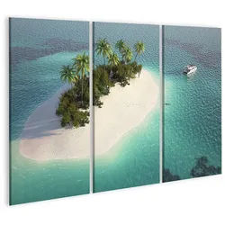 islandburner Leinwandbild Bild auf Leinwand Luftaufnahme Paradiesische Insel Wandbild Poster Kunstdruck Bilder 130x80cm 3-teilig