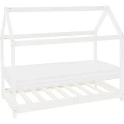 Ml-Design Kinderbett mit Dach und Matratze 80x160 cm Weiß , Holz , 80x160 cm , Babymöbel & Kindermöbel, Kinderzimmer & Jugendzimmer, Kinderbetten, Spielbetten