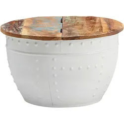 Mid.you Couchtisch , Braun, Weiß , Holz , Mangoholz , massiv , rund , rund , 60x36x60 cm , Stauraum , Wohnzimmer, Wohnzimmertische, Couchtische, Couchtische rund