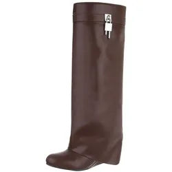 Ital-Design Overknee-Stiefel mit Blockabsatz und Zip-Verschluss Keilstiefel (90458231) Keilabsatz/Wedge Stiefel in Braun braun 39 EU
