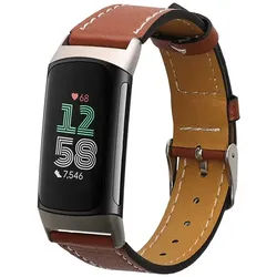 kwmobile Smartwatch-Armband Echtleder Armband für Fitbit Charge 6 / Charge 5, Ersatzarmband für Fitnesstracker - Wechselarmband Smartwatch braun