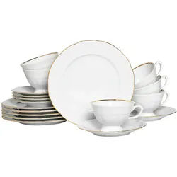 Creatable Kaffeeservice , Weiß, Goldfarben , Keramik , 18-teilig , 200 ml,200 ml , 28.5x25.5x34 cm , handbemalt, lebensmittelecht, stapelbar , Geschirr, Geschirrsets, Kaffeeservice