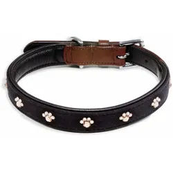 Monkimau Hunde-Halsband Hundehalsband aus Leder braun schwarz mit Pfoten glitzer Kristallen, Leder schwarz L-M - 25mm x 60cm