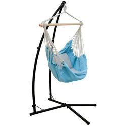 Amanka Hängesessel inkl. Gestell, bis 120kg, 216cm, Blau , Textil , Rechteckig , 110x215x110 cm , Gartenmöbel, Gartenschaukeln, Hängesessel