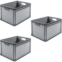 Transportbehälter KEEEPER "Transportbox robert, 3er Set, 64 L, 60 x 40 x 32 cm", grau (nordic grau), B:40cm H:32cm L:60cm, Kunststoff, Transportboxen, säure- und laugenbeständig, 60 kg Tragkraft