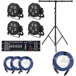 Showlite FLP-5x8W Scheinwerfer 4 x Set inkl. Showlite Master Pro USB, Stativ & Kabel