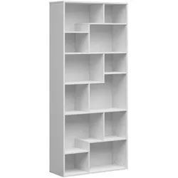 Regal , Weiß Hochglanz , Holzwerkstoff , 8 Fächer , 87.5x197.5x33.5 cm , Wohnzimmer, Regale, Bücherregale