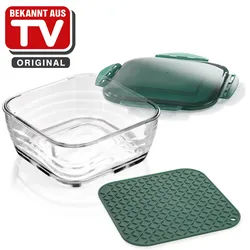 GENIUS Nicer Dicer Chef Glasschüssel 2,8 Liter backofenfest mit Deckel grün