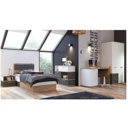 Lomadox Jugendzimmer-Set TOMAR-129, (Sparset, 5-tlg), Komplett Set mit 90x200 cm Bett in Eiche Nb. mit grau und weiß braun|grau