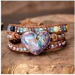 Khalee Samo Edelstein Heilendes Jaspis Herz Wickelarmband Boho Handgemacht, (Wickelarmband, 1-St., Heilstein Schmuck), Jaspis