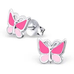 Order & Smile Schmuck Paar Ohrstecker Kinder Ohrstecker Silber Ohrringe Schmetterling rosa silberfarben
