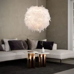 Design Hänge Leuchte Wohn Ess Zimmer Feder Kugel Lampe weiß Decken Pendel Beleuchtung