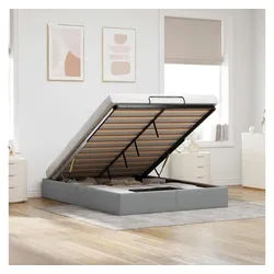 vidaXL Bett, Ottoman-Bett ohne Matratze Hellgrau 140x200 cm Stoff