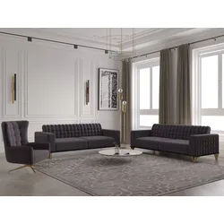 Möbeldreams Chesterfield-Sofa Sofa-Set Tina 3-2-1/3-3-1 / Drehsessel / Schlaffunktion / Chesterfield, Drehsessel, Schlaffunktion grau